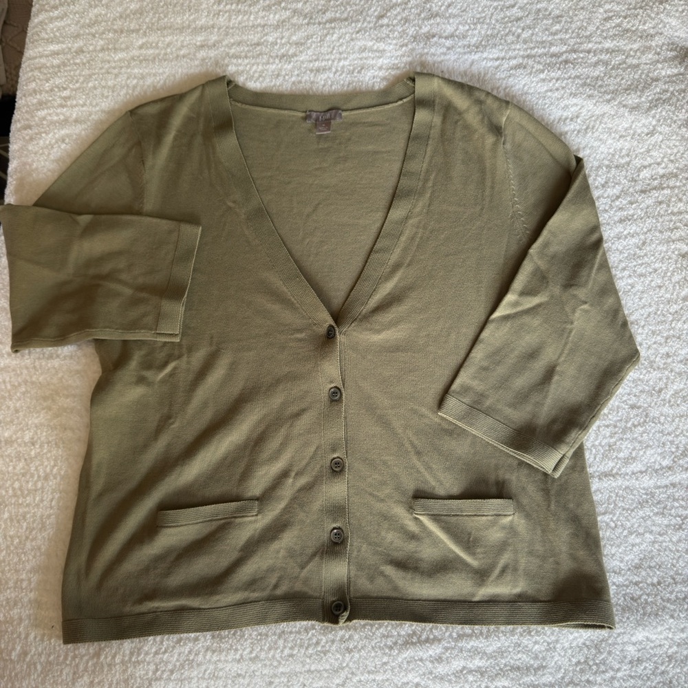 J. Jill Green Cardigan Sweater Lightweight Knit